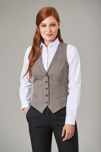 Olivia Ladies Vest, Grey Check with Trevi blouse