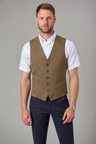 Emilio Tailored Fit  Green Check Mens Vest with Tucson White Shirt