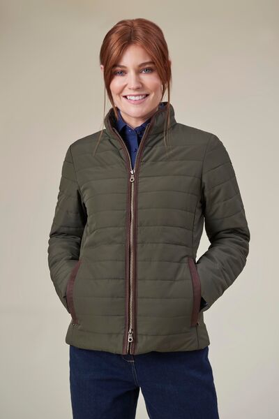 Long quilted coat with a hood - olive