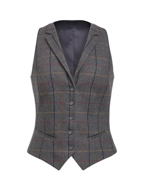 Women's Greenville Waistcoat Grey Brown Check - Casuals and Separates