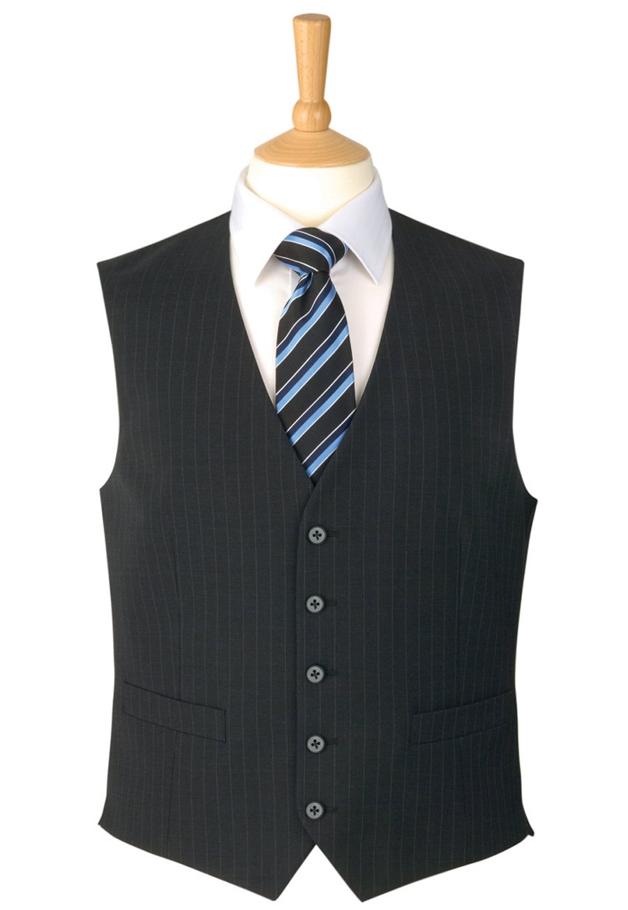 Busso Mens Charcoal Pinstripe Vest - Mens Suit Vests - Uniforms Canada