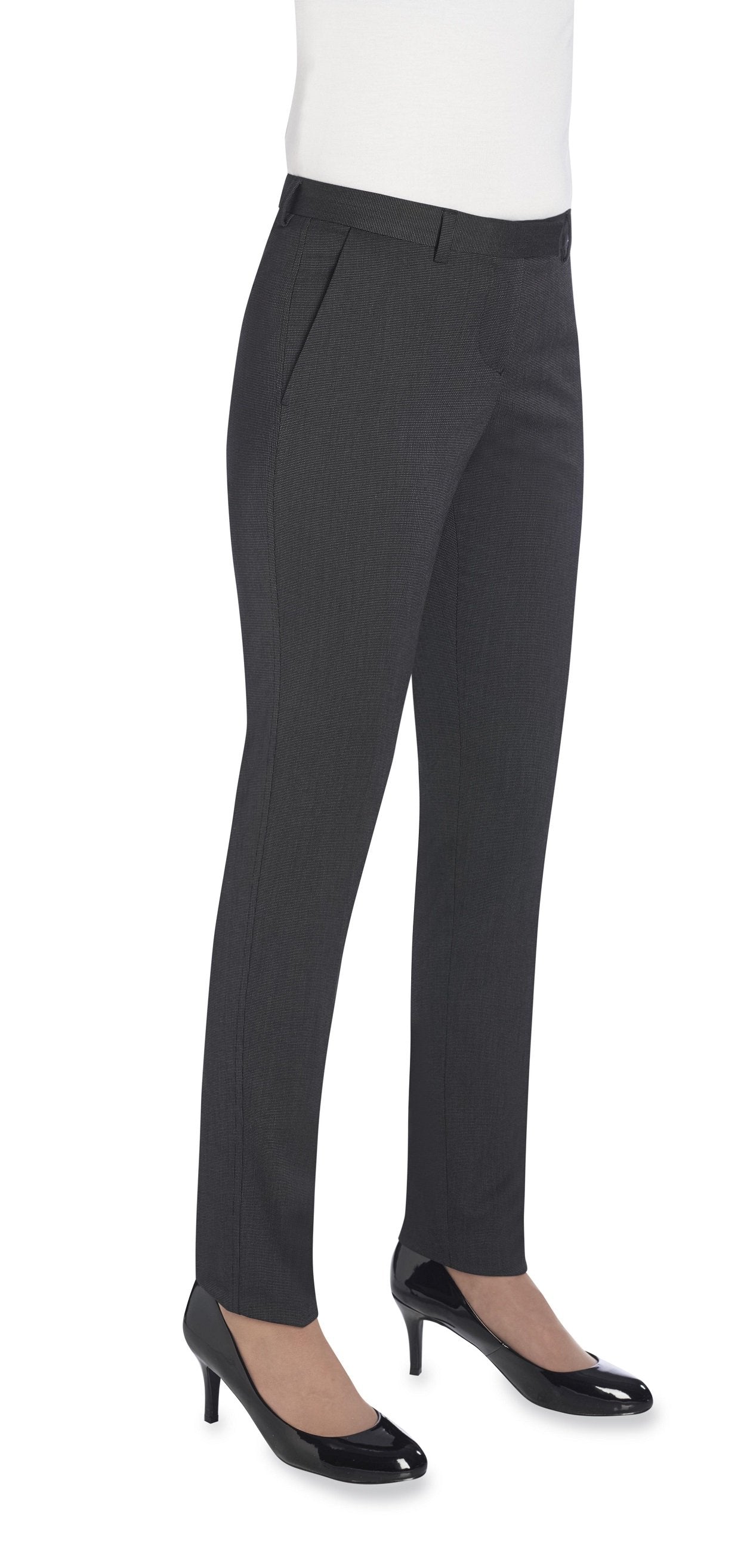 Ophelia Slim Fit Flat Front Ladies Charcoal Pin Dot Pants - Womens Suit Pants