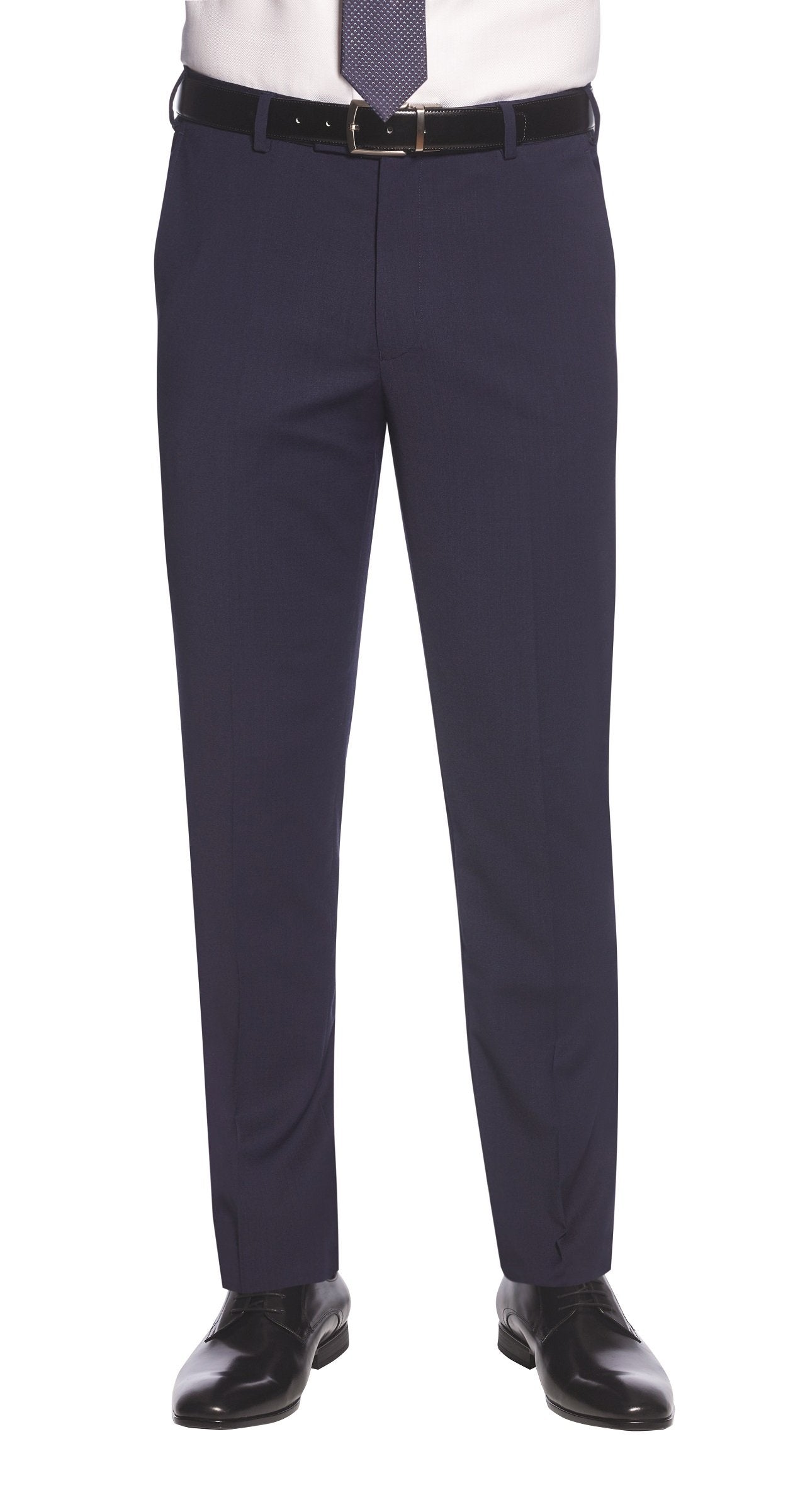 Cassino Flat Front Slim Fit Mens Mid Blue Suit Pants - Hospitality Uniforms