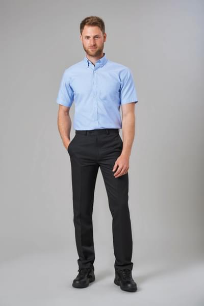 light blue dress shirt with black pants Men's Comfort Fit Classic Collar button placket Sky-Blue Dress Shirt with Black