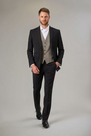 Emilio Tailored Fit Mens Vest, Grey Check with Black Cassino Mens Suit