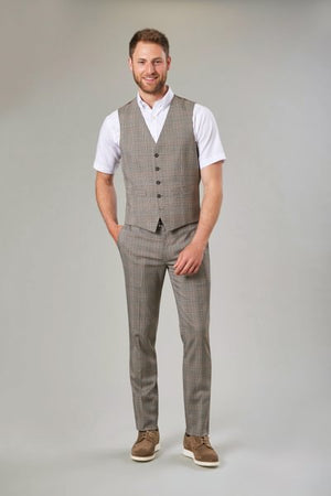 Emilio Tailored Fit Mens Vest, Grey Check with Fabian Pants - Mens Tailored Vests and Tailored pants - Uniforms Canada