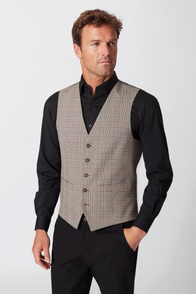 Emilio Tailored Fit Mens Vest, Grey Check