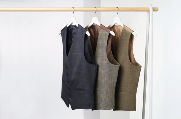 Emilio Tailored Fit Mens Vest, Grey, Navy and Green Check 