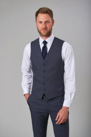 Emilio Tailored Fit  Navy Check Mens Vest with White Tofino Shirt
