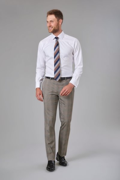 Fabian Slim Fit Pants, Grey Check- Luxury business casual pants