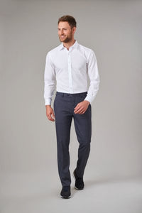 Fabian Slim Fit Navy Check Pants with Este White Shirt  - Luxury business casual pants
