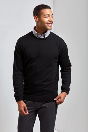 Crew neck cotton-rich knitted sweater- Premier Collection