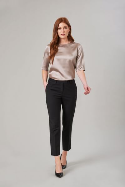 Ravenna Short Sleeve Taupe Satin Blouse - uniform blouses canada –  Ackermann's Apparel