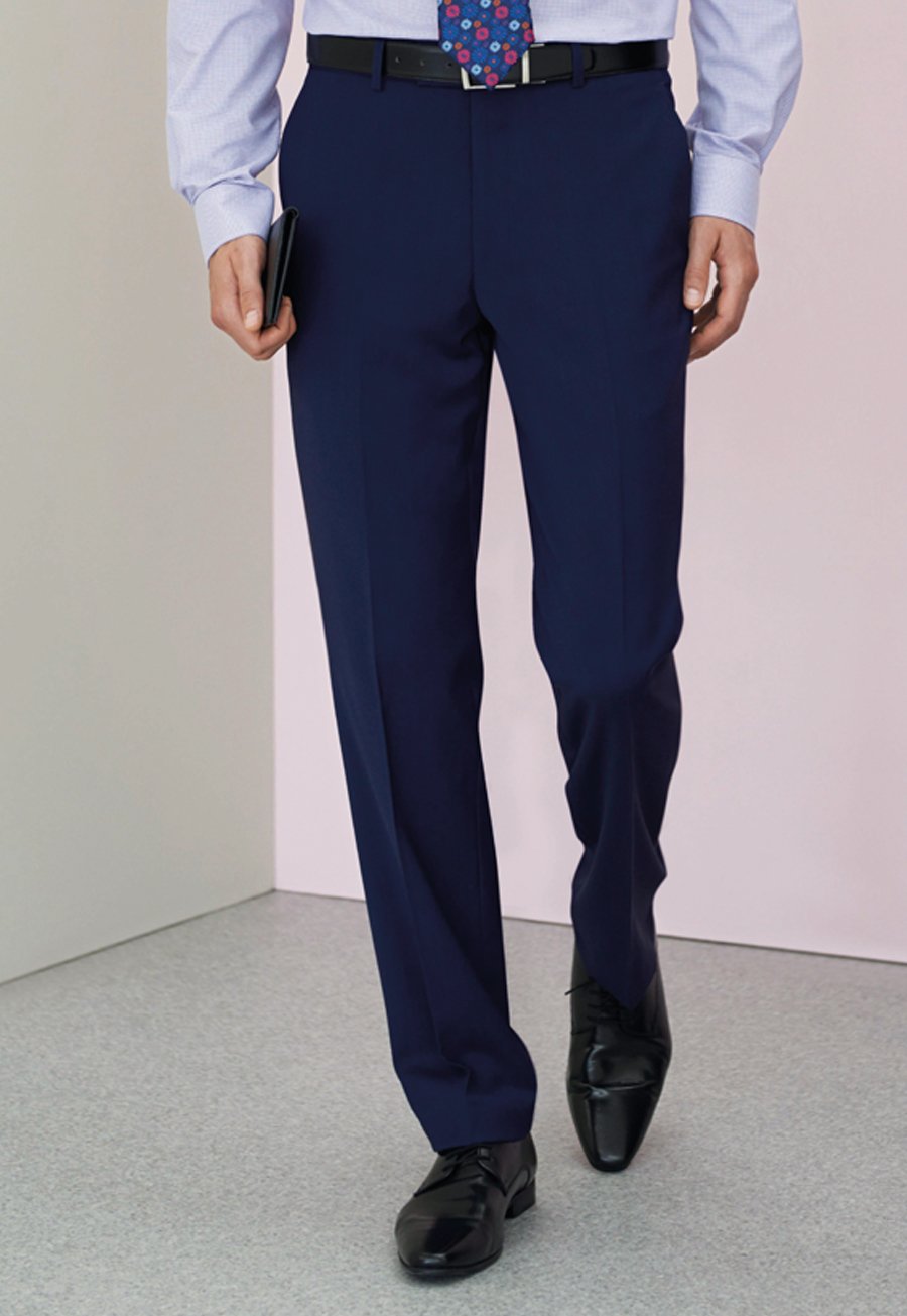 Avalino Flat Front Pants, Mid Blue - Tailored mens suit pants
